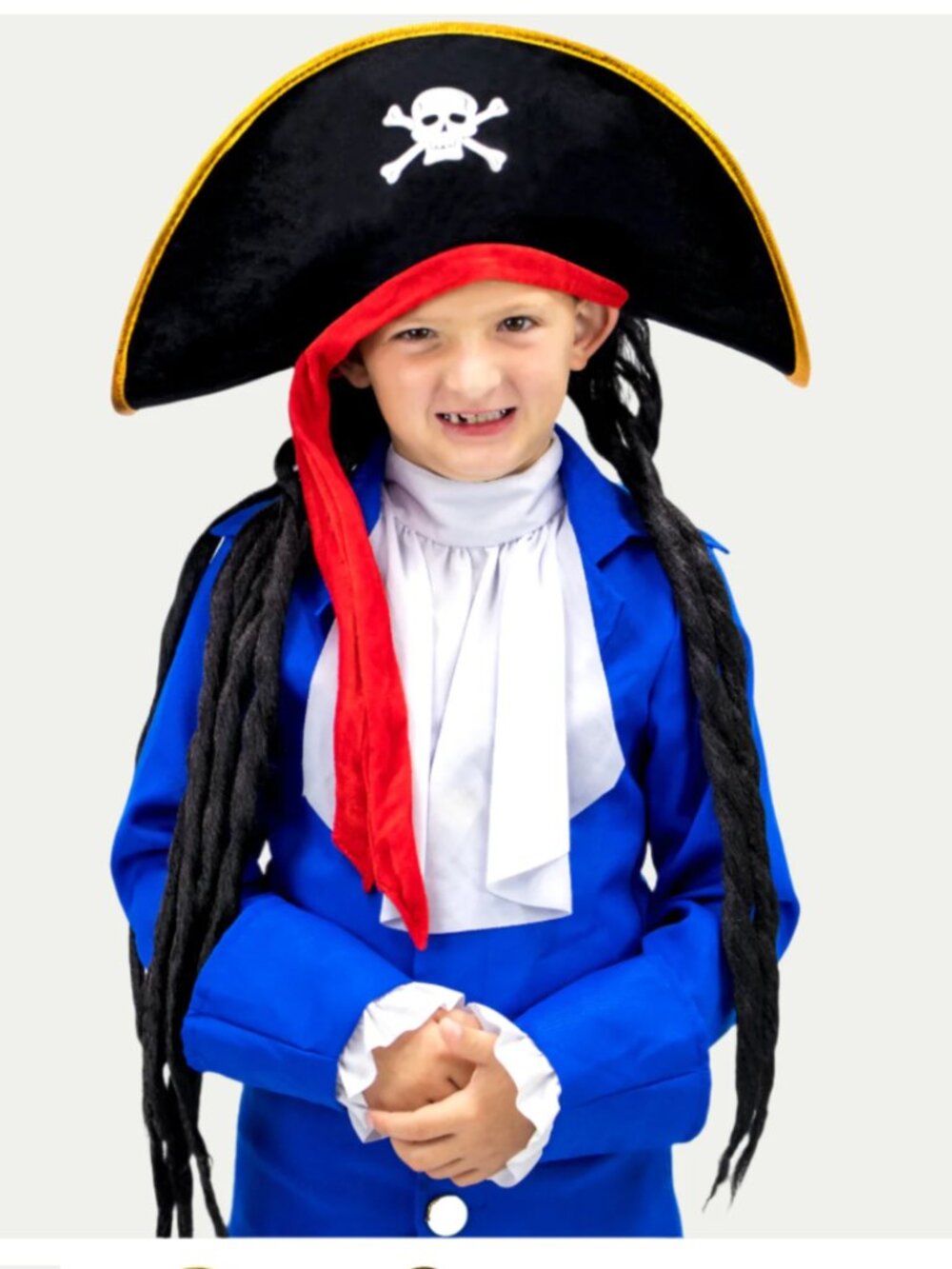 Hauntlook Pirate Hat with dreadlocks and black satin pants large